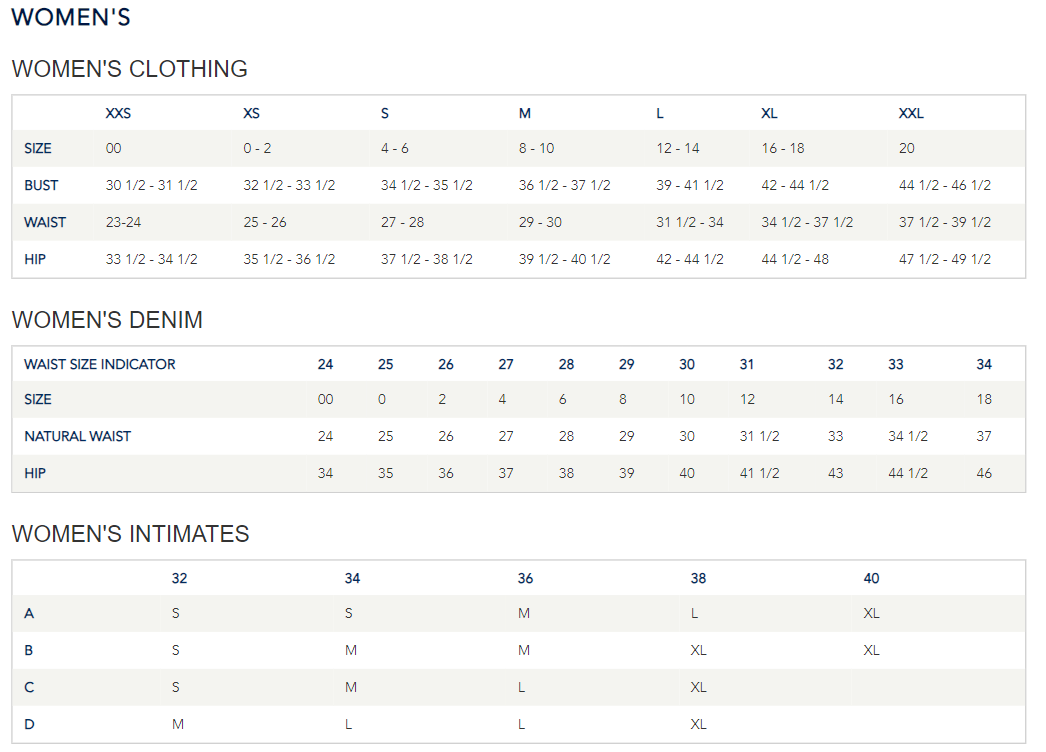 Nautica Size Charts